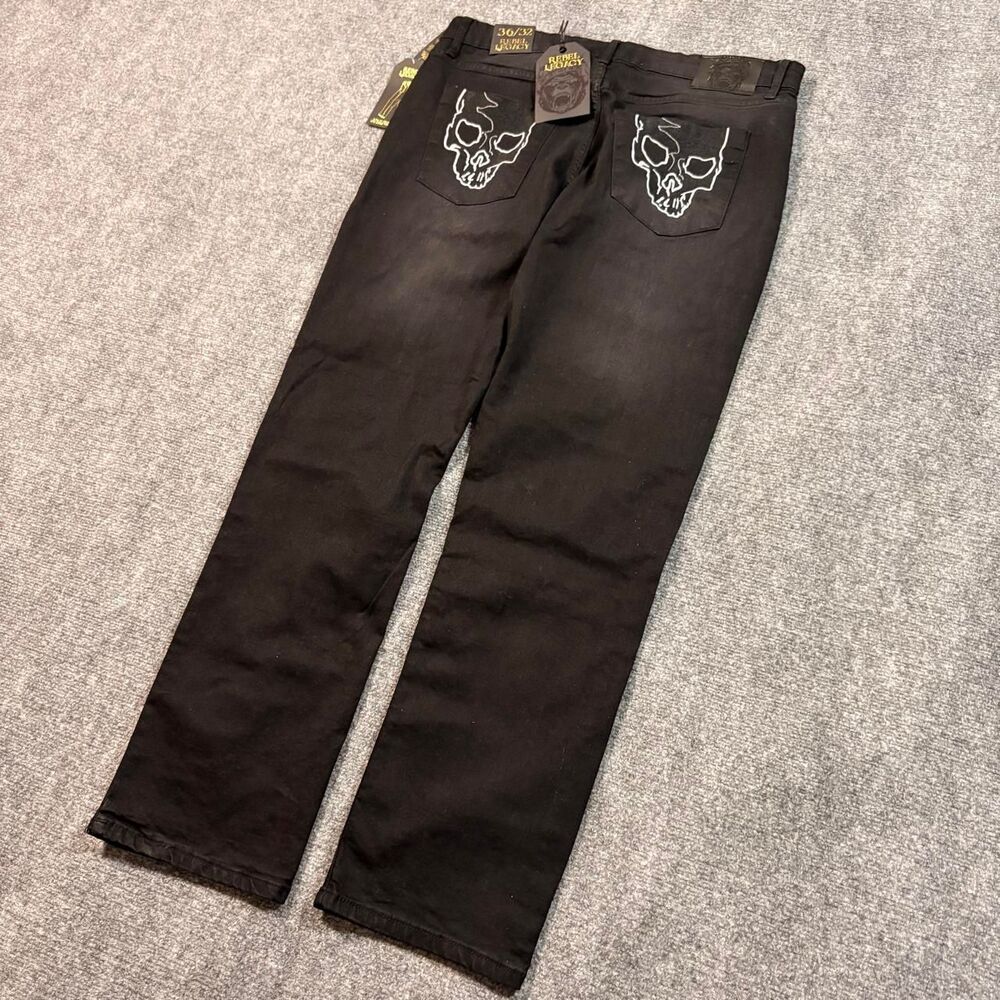 Y2K Rebel Legacy Skull Embroidered Grunge Straight Leg Pants NWT